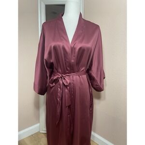 Victoria's Secret Satin Robe XS/S Burgundy Kimono Tie Waist Sleepwear